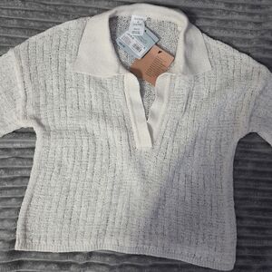 Shade & Shore Cream Knit Short Sleeve Sweater / Cover-Up – Size XS
